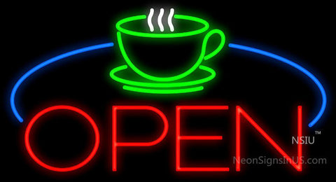 Coffee Cup Table Open Neon Sign 