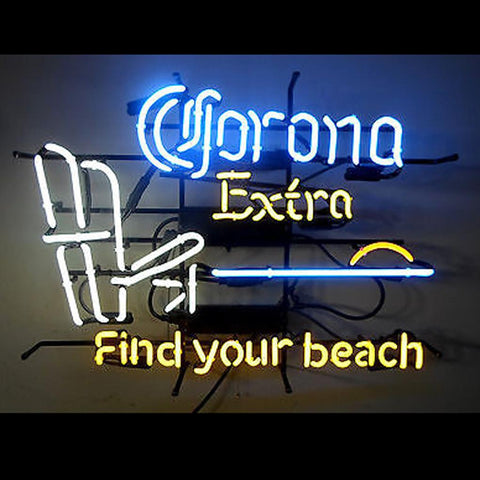 Corona Extra Beer Find Your Beach Chair Sunset Water Palm Tree 