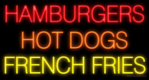 Hamburgers Hot Dogs French Fries Neon Sign 