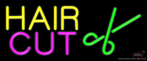 Yellow Hair Cut with Scissor Neon Sign 