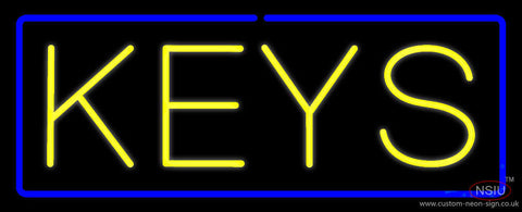 Yellow Keys Blue Border Neon Sign 