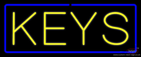 Yellow Keys Blue Border Neon Sign