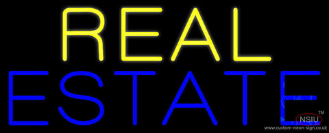 Yellow Blue Real Estate Neon Sign 