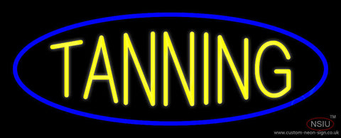Yellow Tanning Blue Oval Neon Sign 