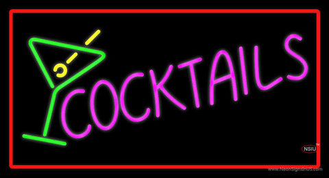 Cocktail with Cocktail Glass Red Border Real Neon Glass Tube Neon Sign 