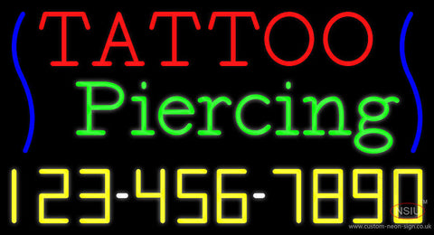 Tattoo Piercing with Phone Number Neon Sign 