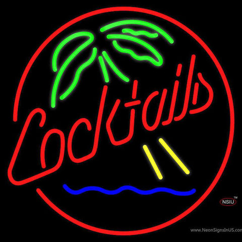 Cocktails and Palm Tree Real Neon Glass Tube Neon Sign 