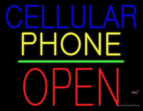 Cellular Phone Block Open Green Line Real Neon Glass Tube Neon Sign