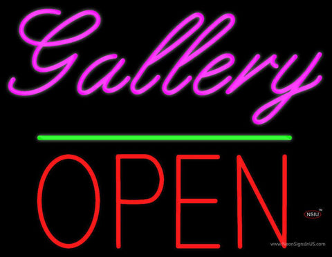 Gallery Block Open Green Line Real Neon Glass Tube Neon Sign 