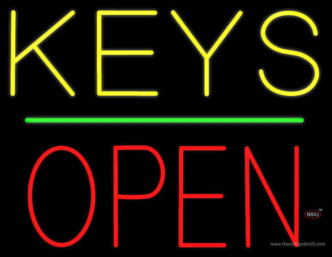 Keys Block Open Green Line Real Neon Glass Tube Neon Sign 