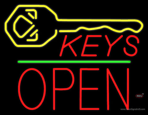 Keys Logo Block Open Green Line Real Neon Glass Tube Neon Sign 
