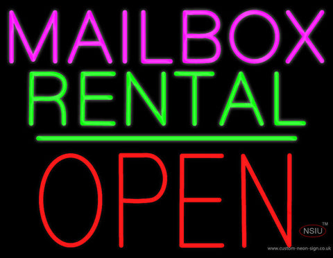 Mailbox Rental Block Open Green Line Neon Sign 