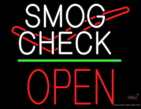 Smog Check Logo Open Block Green Line Neon Sign 