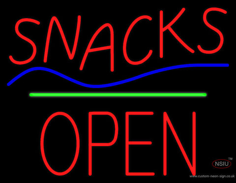 Snacks Block Open Green Line Neon Sign