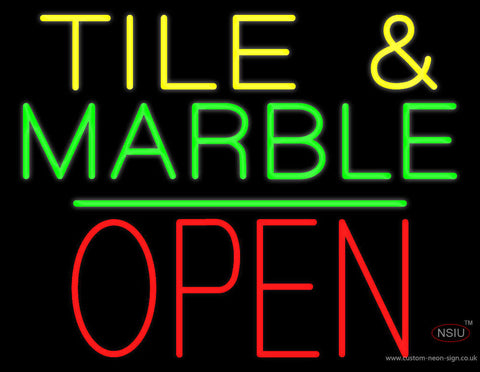 Tile and Marble Block Open Green Line Neon Sign 