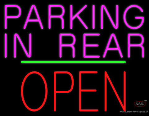 Parking In Rear Open Block Green Line Neon Sign 