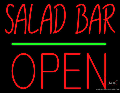 Red Salad Bar Block Open Green Line Neon Sign