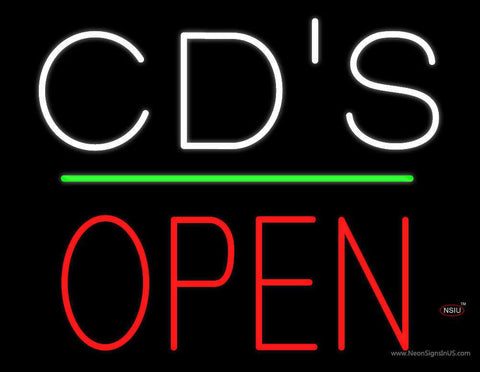 CDs Open Block Green Line Real Neon Glass Tube Neon Sign