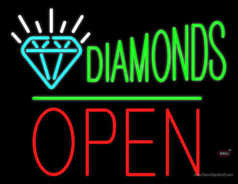 Diamonds Logo Block Open Green Line Real Neon Glass Tube Neon Sign 
