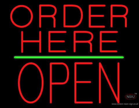 Order Here Block Open Green Line Neon Sign 