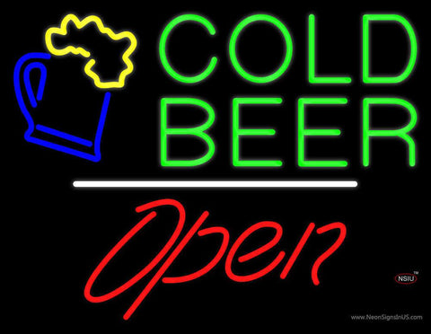 Cold Beer Open White Line Real Neon Glass Tube Neon Sign 