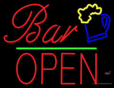 Bar Block Open Green Line Real Neon Glass Tube Neon Sign