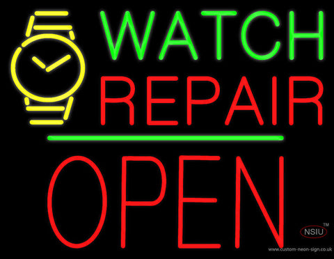 Watch Repair Block Open Green Line Neon Sign 