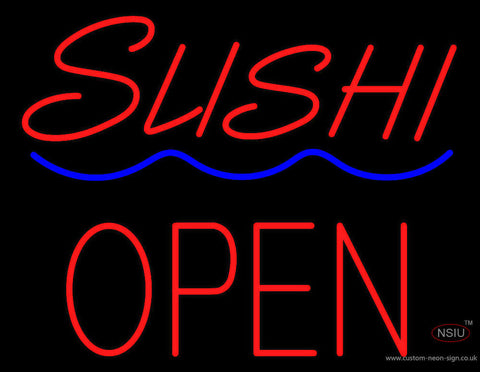 Red Sushi Block Open Blue Curve Neon Sign 