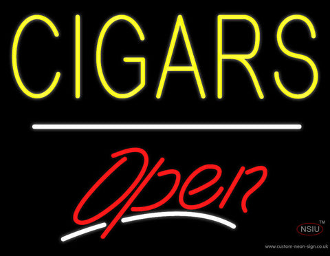Yellow Cigars Open White Line Neon Sign 