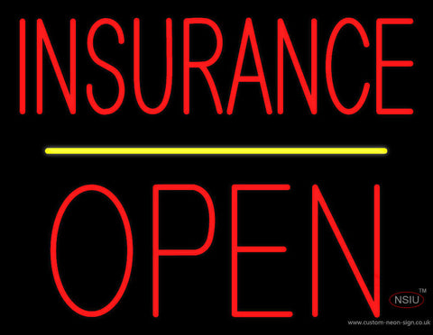 Red Insurance Block Open Yellow Line Neon Sign 