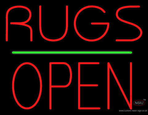 Rugs Block Open Green Line Neon Sign 