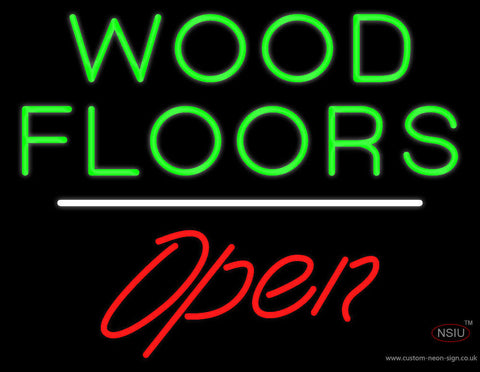 Wood Floors Script Open White Line Neon Sign 