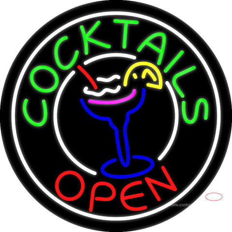 Circular Cocktail with Cocktail Glass Neon Sign 