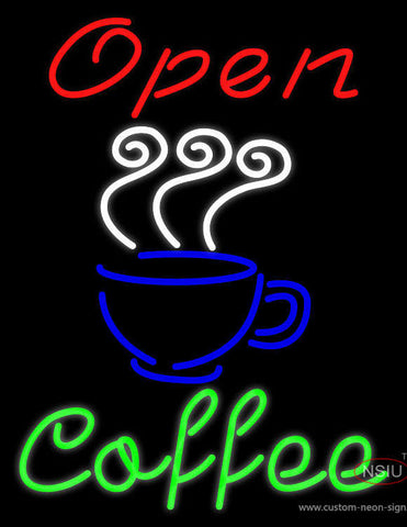 Red Open Coffee Green Neon Sign 