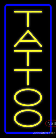 Vertical Yellow Tattoo Blue Border Neon Sign 