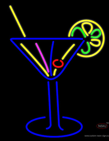 Stylized Cocktail Or Martini Glass With Lime Slice Neon Sign 