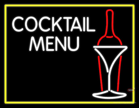 Cocktail Menu With Bottle And Glass Real Neon Glass Tube Neon Sign 