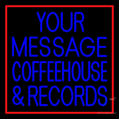 Custom Blue Coffee House And Records Red Border Real Neon Glass Tube Neon Sign 