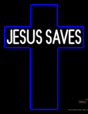 White Jesus Saves Neon Sign 