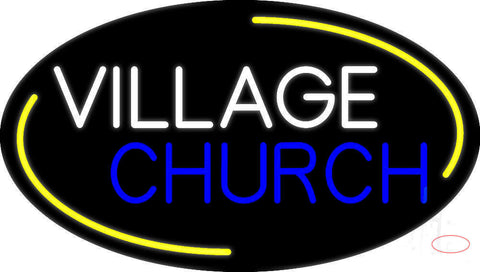 White Village Blue Church Neon Sign 