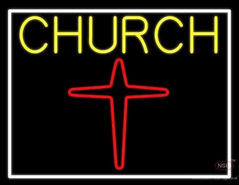 Yellow Church With Cross Logo Neon Sign 
