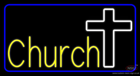 Yellow Church With Cross Neon Sign 