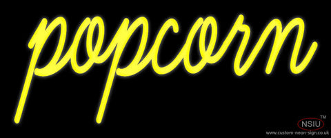 Yellow Cursive Popcorn Neon Sign 