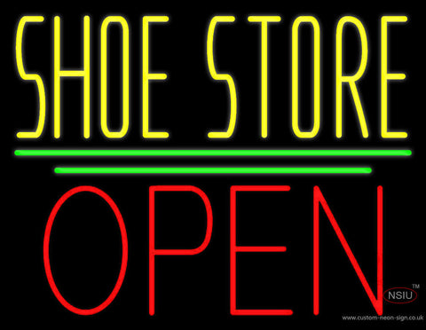 Yellow Shoe Store Open Neon Sign 