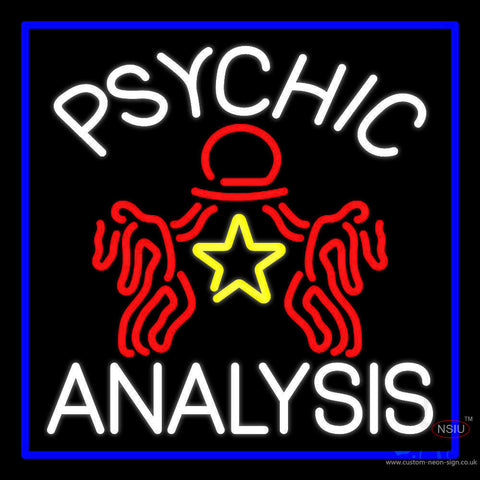 White Psychic Analysis With Logo And Blue Border Neon Sign 