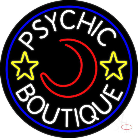 White Psychic Boutique Blue Border Real Neon Glass Tube Neon Sign 