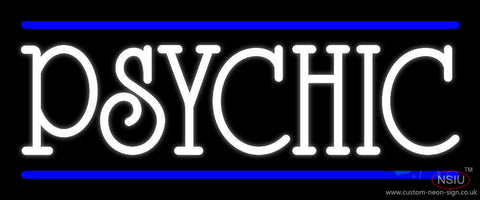 White Psychic With Blue Line Neon Sign 