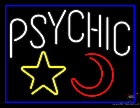 White Psychic With Moon And Star Neon Sign 