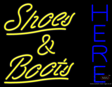Yellow Shoes And Boots Here Neon Sign 
