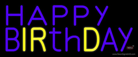 Purple And Yellow Happy Birthday Neon Sign 